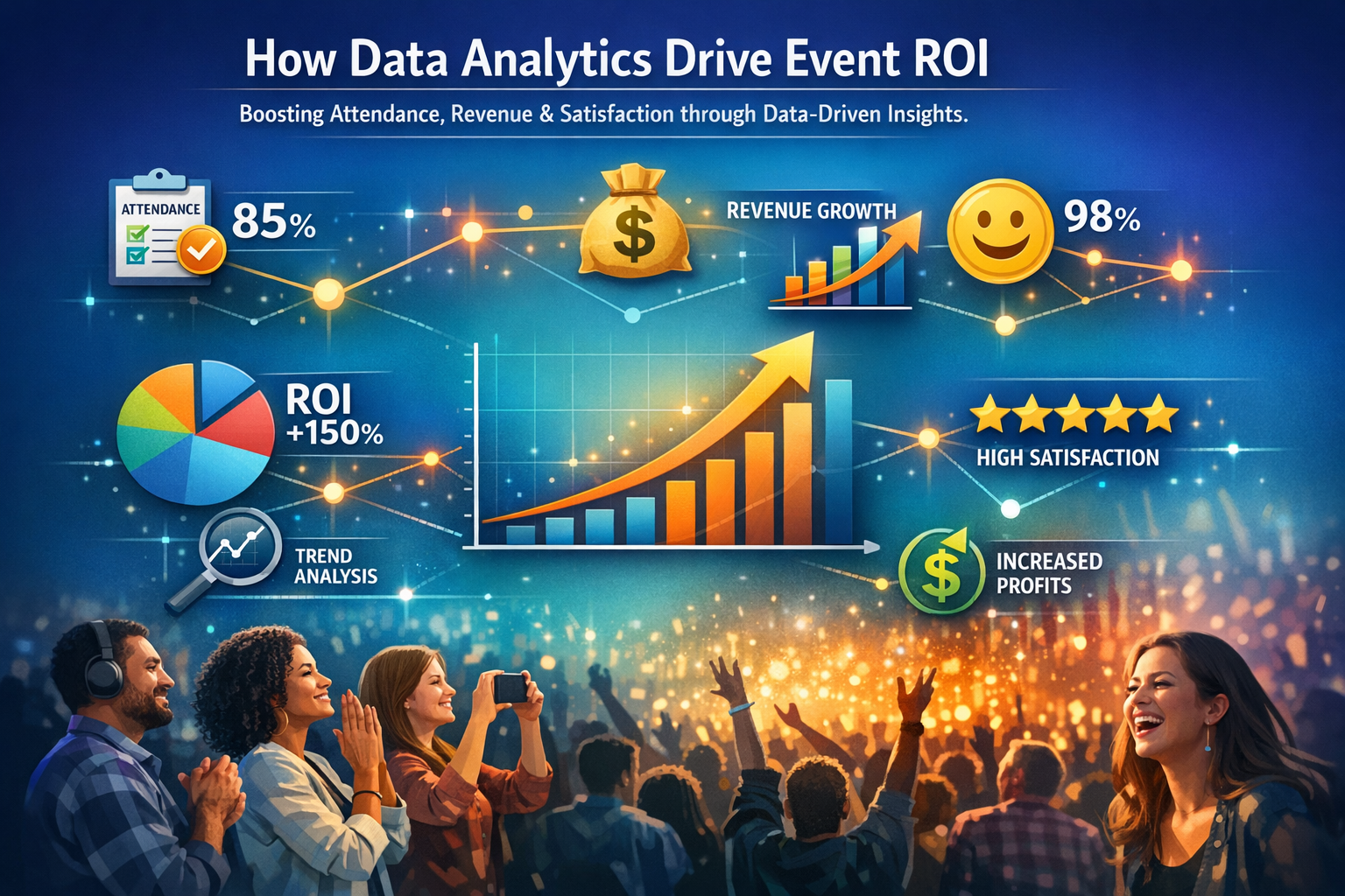 Event analytics dashboard showing ROI metrics for data-driven event planning